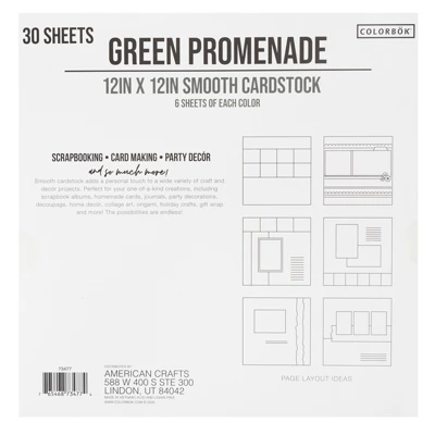 Colorbok 78lb Smooth Cardstock 12"X12" 30/Pkg-Green Promenade, 5 Colors/6 Each 3 Colorbok 78lb Smooth Cardstock 12"X12" 30/Pkg-Green Promenade, 5 Colors/6 Each