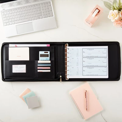 Juvale Rose Gold 7 Ring Business Checkbook Binder With Zipper For Checks, PU Leather, 15 X 11 X 2 In 3 Juvale Rose Gold 7 Ring Business Checkbook Binder With Zipper For Checks, PU Leather, 15 X 11 X 2 In