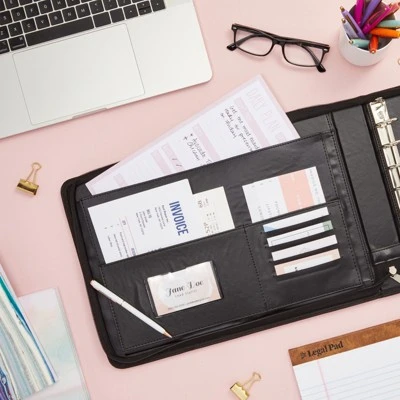 Juvale Rose Gold 7 Ring Business Checkbook Binder With Zipper For Checks, PU Leather, 15 X 11 X 2 In 4 Juvale Rose Gold 7 Ring Business Checkbook Binder With Zipper For Checks, PU Leather, 15 X 11 X 2 In - Image 2