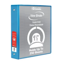BAZIC Products® 3-Ring View Binder With 2 Pockets, 1.5", Cyan, Pack Of 6