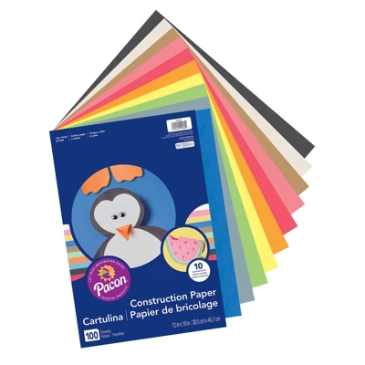 Prang Lightweight Construction Paper, 10 Assorted Colors, 12" X 18", 100 Sheets Per Pack, 3 Packs 3 Prang Lightweight Construction Paper, 10 Assorted Colors, 12" X 18", 100 Sheets Per Pack, 3 Packs