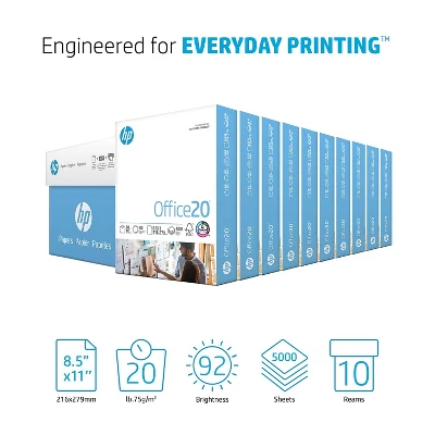 HP Office Ultra-White Paper 92 Bright 20lb 8-1/2 X 11 500/Ream 10/Carton 112101 3 HP Office Ultra-White Paper 92 Bright 20lb 8-1/2 X 11 500/Ream 10/Carton 112101