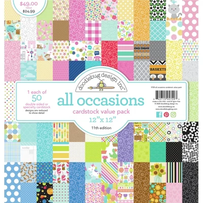 Doodlebug Cardstock Value Pack 12"X12" 50/Pkg 3 Doodlebug Cardstock Value Pack 12"X12" 50/Pkg