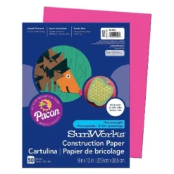 Pacon SunWorks 9" X 12" Construction Paper Hot Pink 50 Sheets/Pack 10 Packs (PAC9103-10)