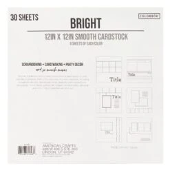 Colorbok 78lb Smooth Cardstock 12"X12" 30/Pkg-Bright, 5 Colors/6 Each
