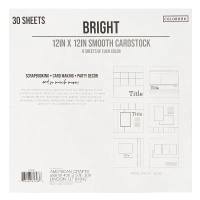 Colorbok 78lb Smooth Cardstock 12"X12" 30/Pkg-Bright, 5 Colors/6 Each 3 Colorbok 78lb Smooth Cardstock 12"X12" 30/Pkg-Bright, 5 Colors/6 Each
