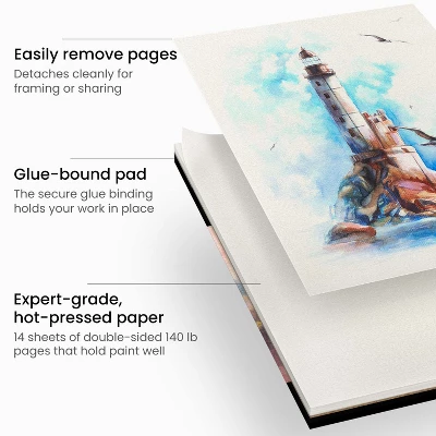Arteza Hot-Pressed Watercolor Paper Pad, 100% Cotton, 9”x12”, 14 Sheets, For Detailed Work And Line Work, Dries Fast With Vivid Colors 3 Arteza Hot-Pressed Watercolor Paper Pad, 100% Cotton, 9”x12”, 14 Sheets, For Detailed Work And Line Work, Dries Fast With Vivid Colors