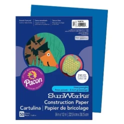 Pacon SunWorks 9" X 12" Construction Paper Bright Blue 50 Sheets/Pack 10 Packs (PAC7503-10)