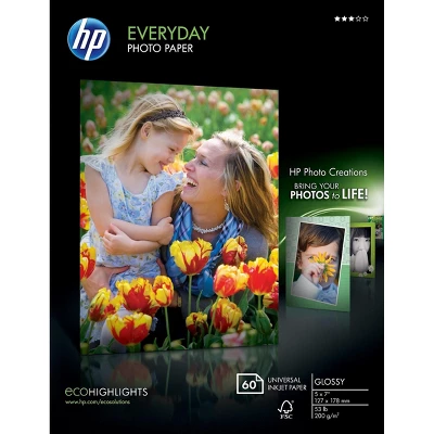 Hp Everyday Photo Paper Glossy 5 X7 60 Sheets/Pack CH097A 3 Hp Everyday Photo Paper Glossy 5 X7 60 Sheets/Pack CH097A