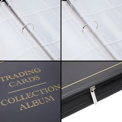 Bright Creations 9 Pocket Trading Card Binder With Removable Sleeves, Holds Up To 360 Cards, 14 X 11 In, Black & Gold Faux Leather 6 Bright Creations 9 Pocket Trading Card Binder With Removable Sleeves, Holds Up To 360 Cards, 14 X 11 In, Black & Gold Faux Leather - Image 4