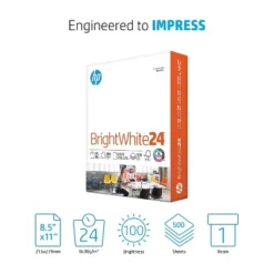 HP BrightWhite24 8.5" X 11" Inkjet Paper 24 Lbs. 100 Brightness 500 Sheets/Ream (HPB1124) 203000