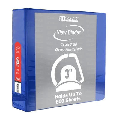 BAZIC Products® Slant D Ring View Binder With 2 Pockets, 3", Blue, Pack Of 3 3 BAZIC Products® Slant D Ring View Binder With 2 Pockets, 3", Blue, Pack Of 3