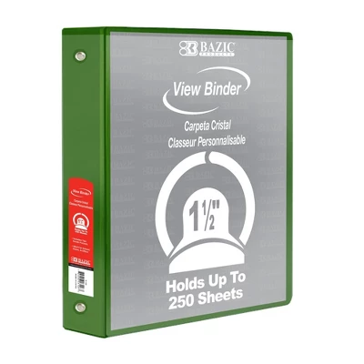 BAZIC Products® 3-Ring View Binder With 2 Pockets, 1.5", Green, Pack Of 6 3 BAZIC Products® 3-Ring View Binder With 2 Pockets, 1.5", Green, Pack Of 6