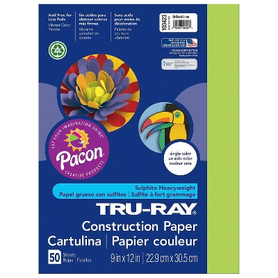Pacon Tru-Ray 9" X 12" Construction Paper Brilliant Lime 50 Sheets/Pack 5 Packs (PAC103423-5) 3 Pacon Tru-Ray 9" X 12" Construction Paper Brilliant Lime 50 Sheets/Pack 5 Packs (PAC103423-5)