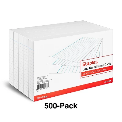 Staples 5" X 8" Line Ruled White Index Cards 500/Pack (51006) 233478 3 Staples 5" X 8" Line Ruled White Index Cards 500/Pack (51006) 233478