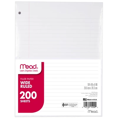 Mead Notebook Filler Paper, Wide Ruled, 200 Sheets Per Pack, 3 Packs 2 Mead Notebook Filler Paper, Wide Ruled, 200 Sheets Per Pack, 3 Packs