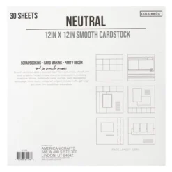 Colorbok 78lb Smooth Cardstock 12"X12" 30/Pkg-Neutral, 5 Colors/6 Each