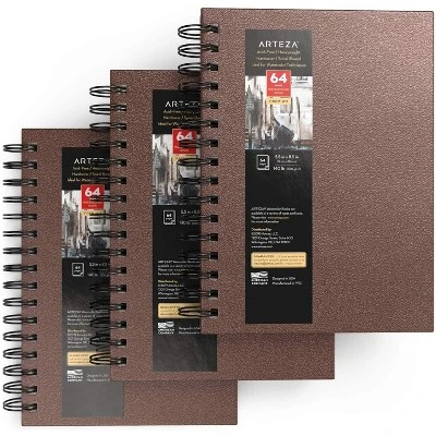 Arteza Watercolor Paper Pad, Spiral-Bound Hardcover, Brown, 5.5"x8.5" - 3 Pack 3 Arteza Watercolor Paper Pad, Spiral-Bound Hardcover, Brown, 5.5"x8.5" - 3 Pack