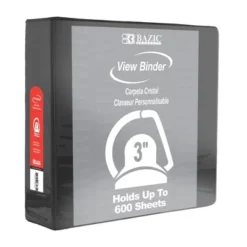 BAZIC Products® Slant D Ring View Binder With 2 Pockets, 3", Black, Pack Of 3