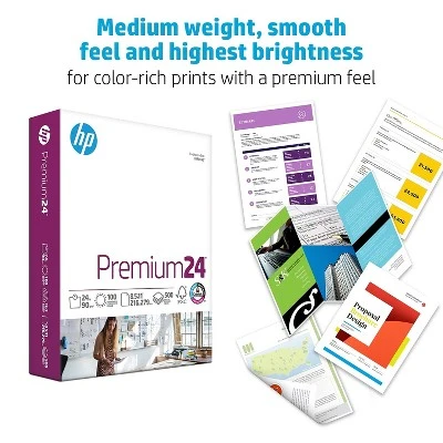HP Premium24 8.5" X 11" Laser Paper 24 Lbs. 100 Brightness 500 Sheets/Ream (HPJ1124) 112400 3 HP Premium24 8.5" X 11" Laser Paper 24 Lbs. 100 Brightness 500 Sheets/Ream (HPJ1124) 112400