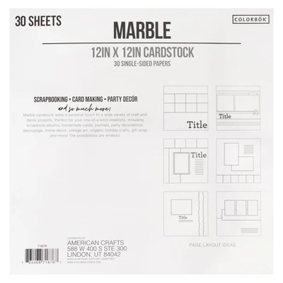 Colorbok 78lb Single-Sided Printed Cardstock 12"X12" 30/Pkg-Marble 3 Colorbok 78lb Single-Sided Printed Cardstock 12"X12" 30/Pkg-Marble