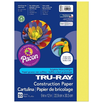 Pacon Tru-Ray Construction Paper Lively Lemon 9" X 12" 50 Sheets Per Pack 5 Packs (PAC103402-5) 3 Pacon Tru-Ray Construction Paper Lively Lemon 9" X 12" 50 Sheets Per Pack 5 Packs (PAC103402-5)