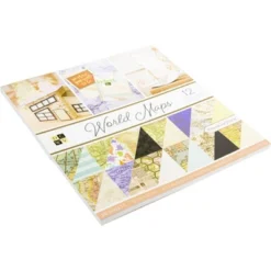 DCWV Double-Sided Cardstock Stack 12"X12" 36/Pkg-World Maps W/Foil Accents
