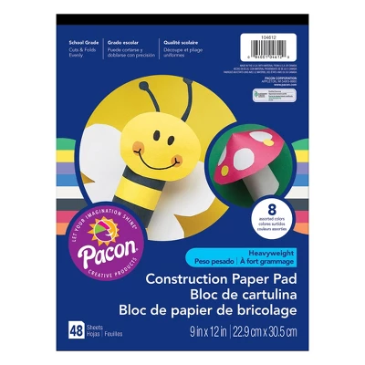 Heavyweight Construction Paper Pad, 8 Assorted Colors, 9" X 12", 48 Sheets Per Pack, 12 Packs 3 Heavyweight Construction Paper Pad, 8 Assorted Colors, 9" X 12", 48 Sheets Per Pack, 12 Packs