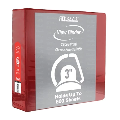 BAZIC Products® Slant D Ring View Binder With 2 Pockets, 3", Burgundy, Pack Of 3 3 BAZIC Products® Slant D Ring View Binder With 2 Pockets, 3", Burgundy, Pack Of 3