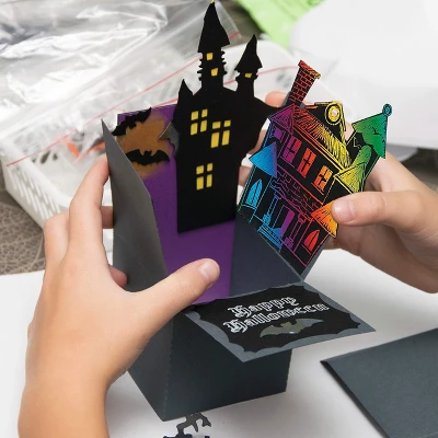 Neliblu Halloween Magic Scratch Crafts For Kids & Adults, 24 Haunted House Ornaments, 24 Sticks & 24 Ribbons 4 Neliblu Halloween Magic Scratch Crafts For Kids & Adults, 24 Haunted House Ornaments, 24 Sticks & 24 Ribbons - Image 2