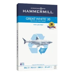 Hammermill Great White Recycled Copy Paper 92 Brightness 20lb 8-1/2 X 14 500 Shts/Ream 86704