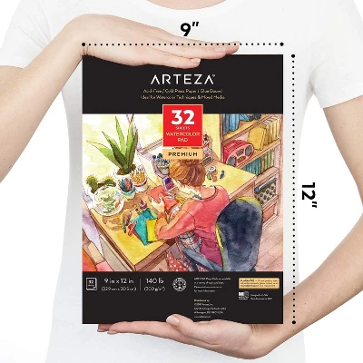 Arteza Premium Watercolor Mixed Media Pad, Heavyweight Cold-Pressed Paper, 9"x12", 32 Sheets - 2 Pack 5 Arteza Premium Watercolor Mixed Media Pad, Heavyweight Cold-Pressed Paper, 9"x12", 32 Sheets - 2 Pack - Image 3