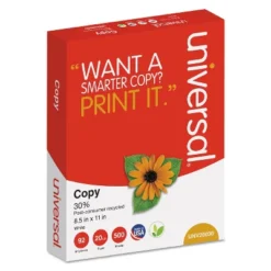 UNIVERSAL 30% Recycled Copy Paper 92 Brightness 20lb 8 1/2 X 11 White 5000/Carton 20030